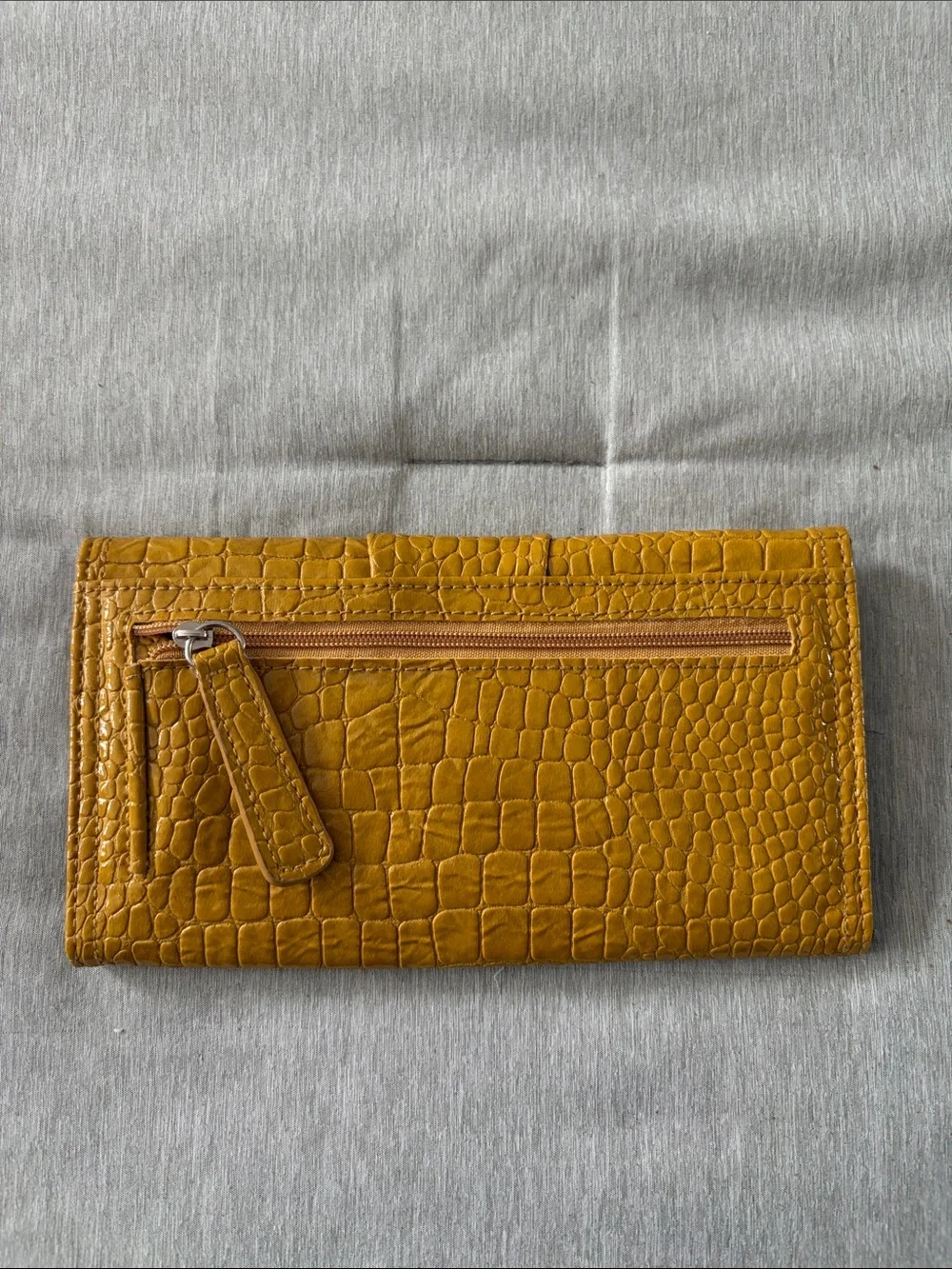 Kenneth Cole Reaction Croc-Embossed Mustard Clutch with Metal Bar